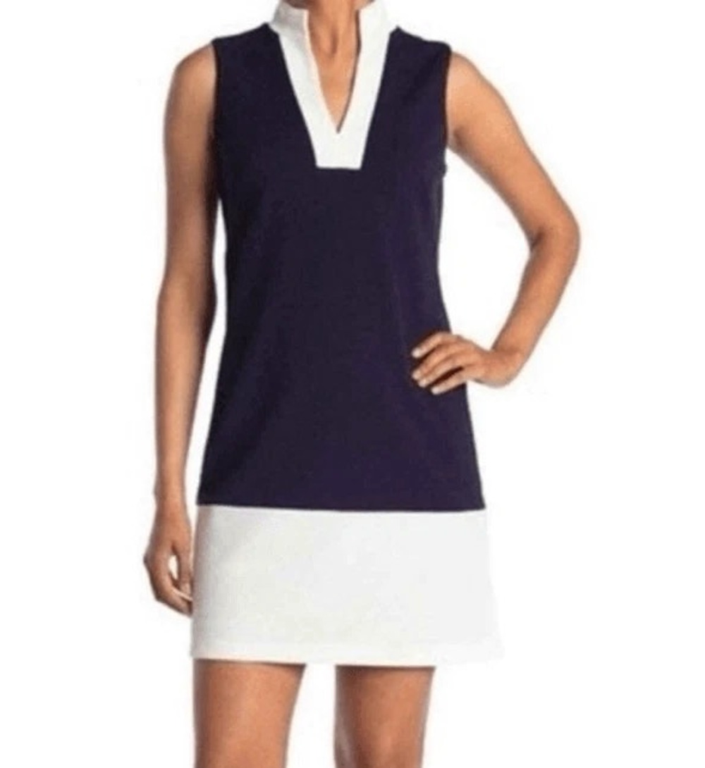 Sail to Sable Colorblock Sleeveless Mini Shift Dress Navy Blue White Medium